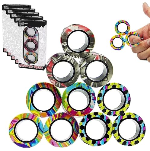 18-teiliges Magnetring-Zappelspielzeug-Spinner-Set, Osterkorbfüller, Fingerringe, endlose Stunden voller Spaß, ADHS-Stressabbau, Zappelspinner(12 Pcs) von Oeudire