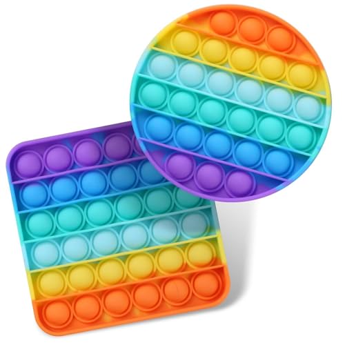 2er-Pack Pop-Fidget-Sensory-Spielzeuge, Stressabbau for Autisten mit besonderen Bedürfnissen, Druckentlastung, runde und quadratische Quetschspielzeuge for Kinder, Erwachsene (2er-Set)(2 packs - squar von Oeudire