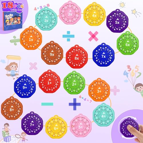 9 Stück Mathe-Fidget-Spinner, interaktive Mathe-Spiele, Fidget-Spielzeug for Kinder, Mathe-Fakten zur Früherziehung, Fidget-Spinner-Spiele for Stressabbau(18pcs-Math Fidget Spinners) von Oeudire