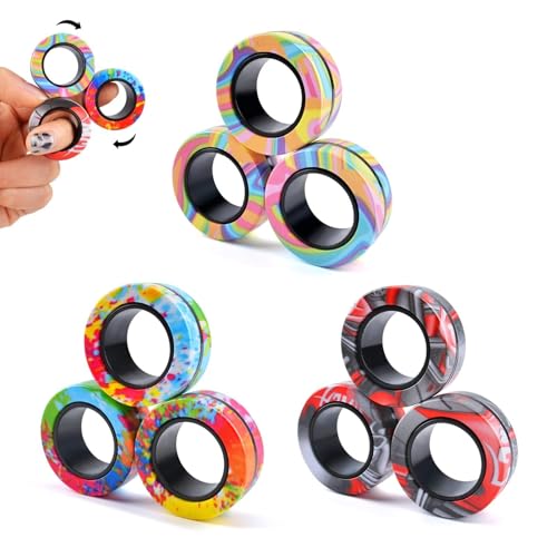 9-teiliges Zappelspielzeug-Set mit magnetischen Ringen, magnetisches Zappelspielzeug for Erwachsene gegen ADHS-Angst, Zappel-Spinner-Ringe zur Linderung, Geschenke for ab 8 Jahren alte Teenager, Oster von Oeudire