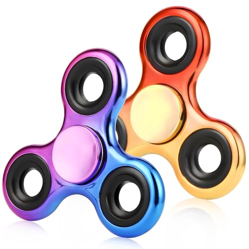 Fidget Spinner 2er-Pack, Handspinner zur Stressreduzierung und Angstlinderung, Ultra-Edelstahllager, Bester Fingerspinner for Autismus, Partygeschenk, Zeitvertreib(Purple Blue+red Gold,Traditional) von Oeudire