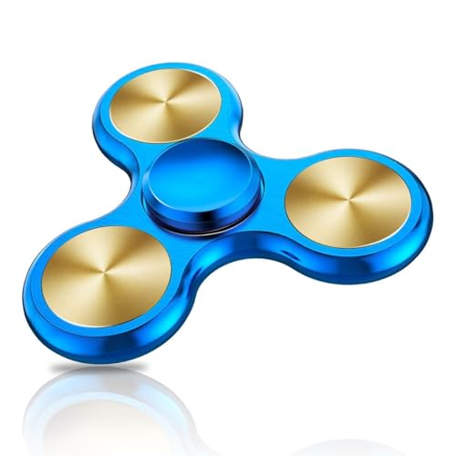 Fidget Spinner Spielzeug, extrem langlebiges Edelstahllager, Hochgeschwindigkeits-Präzisionsmetallmaterial, Handspinner, Angst- und Stressabbau, Langeweile, Zeitvertreib, Spielzeug, Silber(A-blue-soli von Oeudire
