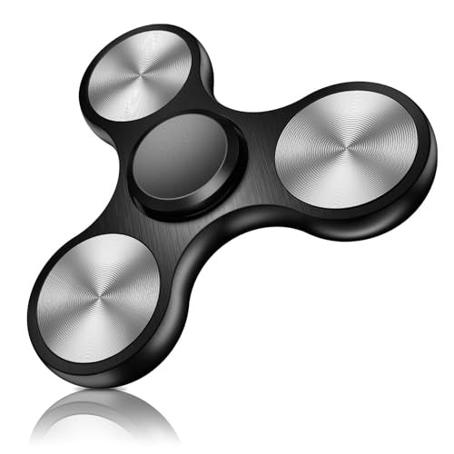 Fidget Spinner Spielzeug, extrem langlebiges Edelstahllager, Hochgeschwindigkeits-Präzisionsmetallmaterial, Handspinner, Angst- und Stressabbau, Langeweile, Zeitvertreib, Spielzeug, Silber(Svart) von Oeudire