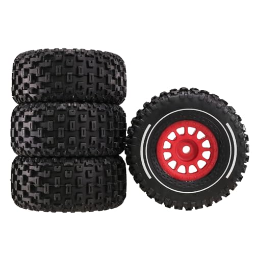 Oeudire 4 stücke 65mm Gummi Reifen Reifen 12mm 14301 14302 14303 1/14 RC Auto Upgrade Teile Zubehör(Rood) von Oeudire