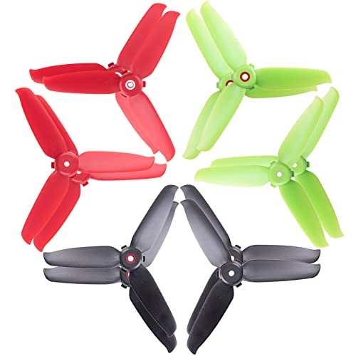 Oeudire FPV-Drohne 5328 Propeller, 3-Blatt-Propeller, geräuscharm, Schnellverschluss, Upgrade, Ersatzzubehör (8 Stück – 4CW 4CCW, rot)(Green+Red+Black) von Oeudire