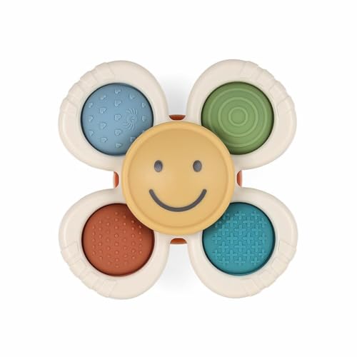 Ritzy Pop & Whirl – Fidget Spinner Reise- und Badespielzeug for Babys und Kleinkinder – Fidget mit strukturiertem Druckknopf zur Entwicklung der Feinmotorik – haftet an Hochstühlen, Tischen, Badewanne von Oeudire