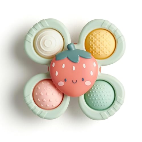 Ritzy Pop & Whirl – Fidget Spinner Reise- und Badespielzeug for Babys und Kleinkinder – Fidget mit strukturiertem Druckknopf zur Entwicklung der Feinmotorik – haftet an Hochstühlen, Tischen, Badewanne von Oeudire