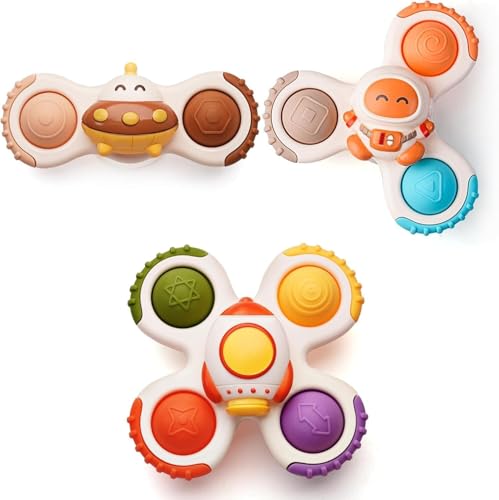 Zappelspielzeug mit starkem Saugnapf, rotierendes sensorisches Badespielzeug for Babys im Alter von 12 bis 18 Monaten, Flugzeug, Auto, Reisetisch und Fensterspielzeug for 1-2-jährige Kleinkinder, Jung von Oeudire
