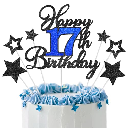 Tortenaufsatz zum 17. Geburtstag, Schwarz / Blau, "Happy 17th Birthday", Kuchendekoration für Jungen und Mädchen, 17. Geburtstag, Partyzubehör, Glitzer-Kuchendekoration, 17. Geburtstag Tortenaufsatz zum 17. Geburtstag, Schwarz / Blau, "Happy 17th Birthday", Kuchendekoration für Jungen und Mädchen, 17. Geburtstag, Partyzubehör, Glitzer-Kuchendekoration, 17. Geburtstag von OffiCreative