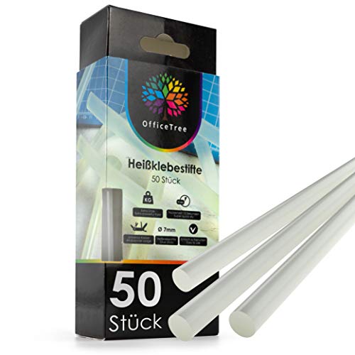 OfficeTree 50 x Heißklebestifte 7mm x 150mm - Extra Stark & Schnelltrocknend - Heißklebesticks 7mm - Heißklebepistole Sticks - Klebestifte für Heißklebepistole Inklusive 2 Fingerschutzkappen von OfficeTree