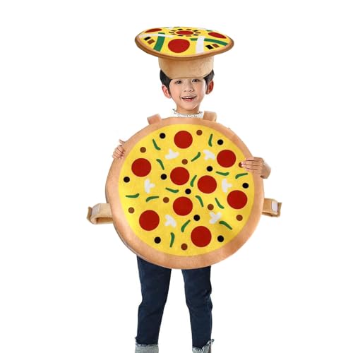 2 Stück Pizza-Kostüm mit Hut für Erwachsene Kinder Pizzahut niedlich Partykleidung Essen Fantasie für Halloween Karneval Cosplay Shows Eltern auf der Bühne Rollenspiele von OhMill