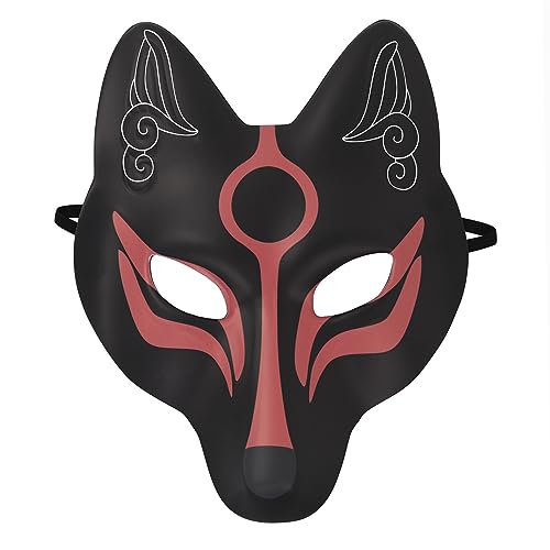 OhMill DIY Handgemalte Maske Bastelmaske Pu-Fuchs-Maske für Cosplay Karneval Halloween Maskerade Party (Schwarz) von OhMill