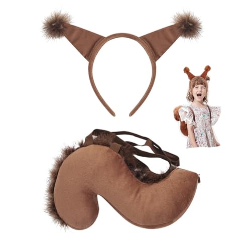 OhMill Halloween-Eichhörnchen-Kostüm, Stirnband, Rückengurt, Schwanz, Set, Kinder, Tier, Rollenspiel, Eichhörnchen, Kopfbedeckung, Cosplay, Verkleidung OhMill Halloween-Eichhörnchen-Kostüm, Stirnband, Rückengurt, Schwanz, Set, Kinder, Tier, Rollenspiel, Eichhörnchen, Kopfbedeckung, Cosplay, Verkleidung von OhMill