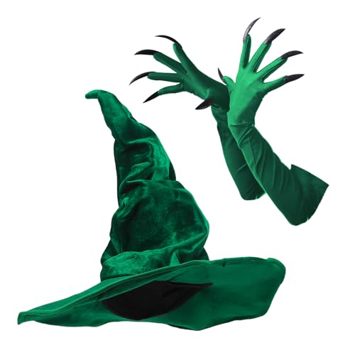 OhMill Halloween-Hexenhut mit langen Krallenhandschuhen, Zaubererhut, Erwachsene, Halloween-Hexenkostüme für Damen, Teufelpfoten-Handschuhe, 2 Stück OhMill Halloween-Hexenhut mit langen Krallenhandschuhen, Zaubererhut, Erwachsene, Halloween-Hexenkostüme für Damen, Teufelpfoten-Handschuhe, 2 Stück von OhMill