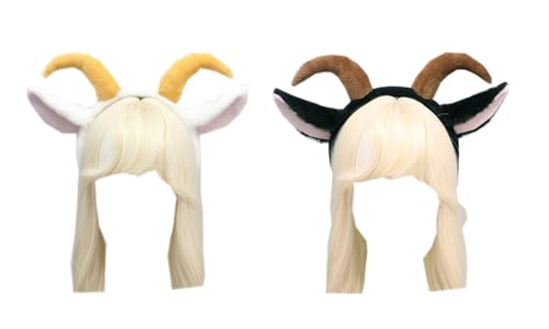 OhMill Niedliches Halloween-Ziegenohr-Stirnband, Anime-Kostüm, Cosplay, Schaf-Kopfbedeckung, gehörntes Rollenspiel, Kopfschmuck, 2 Stück OhMill Niedliches Halloween-Ziegenohr-Stirnband, Anime-Kostüm, Cosplay, Schaf-Kopfbedeckung, gehörntes Rollenspiel, Kopfschmuck, 2 Stück von OhMill