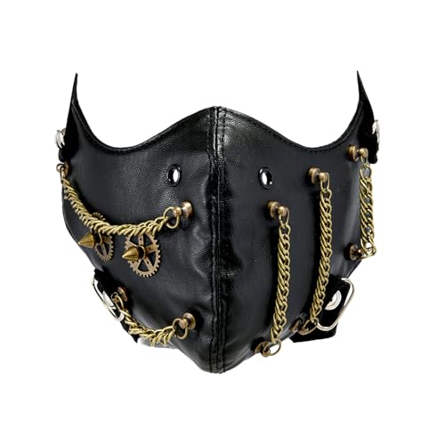 OhMill Steampunk Masken PU Leder Gesichtsmasken Totenkopf Maske Halbgesicht Halloween Kostüm Cosplay Gimp-Masken für Männer von OhMill