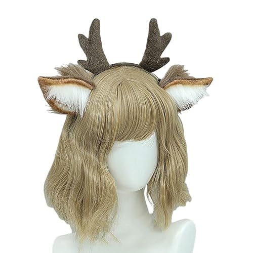 Stirnband mit Rentierohren aus Plüsch, Haarreif mit Hirschhörnchen, niedlich, Kopfzubehör für Weihnachten, Anime, Cosplay, Karneval von OhMill