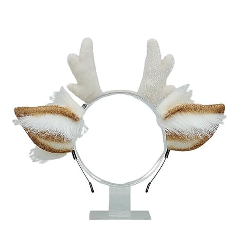Stirnband mit Rentierohren aus Plüsch, Haarreif mit Hirschhörnchen, niedlich, Kopfzubehör für Weihnachten, Anime, Cosplay, Karneval von OhMill