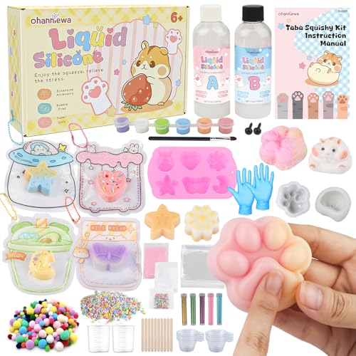 Ohanniewa Taba DIY Gummi-Squishy-Set, 530 ml, komplettes Set mit Form, Beflockungspulver und Schritt-für-Schritt-Anleitung – schnelle Aushärtung, keine Blasen, ideal für Kinderbasteleien und von Ohanniewa