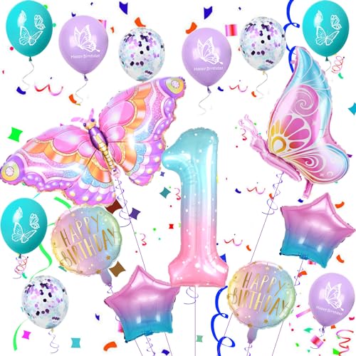 1. Schmetterling Geburtstagsdeko, Schmetterling 1 Geburtstag Mädchen, 1 Jahr Geburtstag Deko, Bunt Schmetterlinge Ballon 1 Jahr, Mädchen 1, Party 1 Luftballon von Ohaoduo
