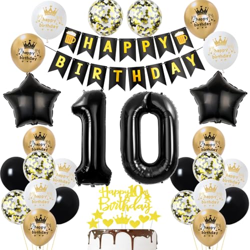 10 Geburtstag Deko Junge Mädchen, Gold Schwarz Party Deko 10. Geburtstag Junge Mädchen mit Luftballons Zahl 10 Geburtstag Tortendeko Happy Birthday Banner Ballons für Geburtstagsdeko 10 jahre 10 Geburtstag Deko Junge Mädchen, Gold Schwarz Party Deko 10. Geburtstag Junge Mädchen mit Luftballons Zahl 10 Geburtstag Tortendeko Happy Birthday Banner Ballons für Geburtstagsdeko 10 jahre von Ohaoduo