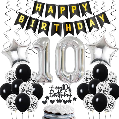 10. Geburtstag Dekoration, Geburtstagsdeko 10 Jahre Junge, 10 Geburtstag Deko, 10 Ballon Schwarz und Silber Deko, Luftballon 10. Party , 10 Junge Mädchen von Ohaoduo