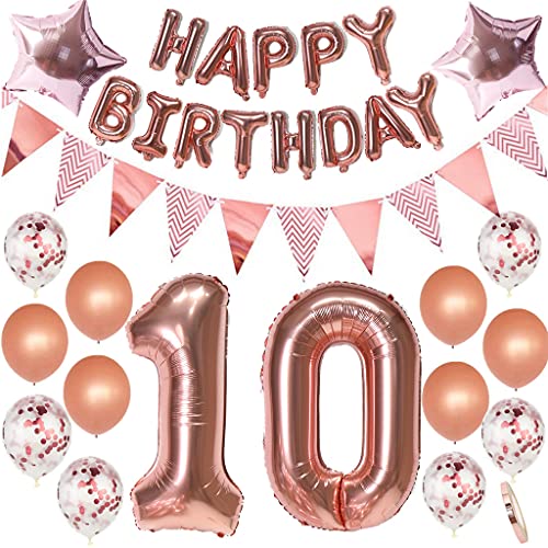 10. Geburtstag Dekoration mädchen Rosegold 10th Geburtstag Party Deko Set,geburtstag deko mädchen 10 jahre,10 geburtstag mädchen deko 10 geburtstag mädchen Riesen Folienballons Zahl 10 Luftballons von Ohaoduo