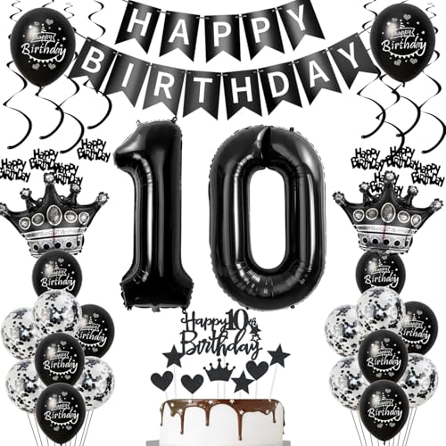 10. Geburtstagsdeko Luftballons Schwarz, Geburtstagsdeko 10 Jahr Junge, Schwarz Luftballon 10. Geburtstag Junge Mädchen, 10. Geburtstag Dekoration Mädchen von Ohaoduo