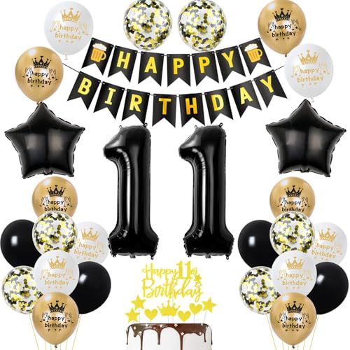 11 Geburtstag Deko Junge Mädchen, Gold Schwarz Party Deko 11. Geburtstag Junge Mädchen mit Luftballons Zahl 11 Geburtstag Tortendeko Happy Birthday Banner Ballons für Geburtstagsdeko 11 jahre 11 Geburtstag Deko Junge Mädchen, Gold Schwarz Party Deko 11. Geburtstag Junge Mädchen mit Luftballons Zahl 11 Geburtstag Tortendeko Happy Birthday Banner Ballons für Geburtstagsdeko 11 jahre von Ohaoduo