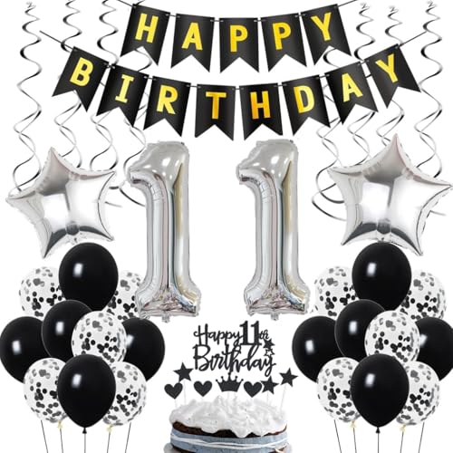 11. Geburtstag Dekoration, Geburtstagsdeko 11 Jahr Männer Junge, 11 Geburtstag Deko, 11 Ballon Schwarz und Silber Deko, Luftballon 11. Party , 11 Junge Mädchen von Ohaoduo