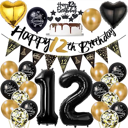 12 Geburtstag Deko Junge Mädchen, Luftballon 12. Gold Schwarz Geburtstagsdeko 12 Jahre, Ballon Schwarz Gold Deko 12. Gold Schwarz 12 Jahr Geburtstagdeko 12 Geburtstag Deko Junge Mädchen, Luftballon 12. Gold Schwarz Geburtstagsdeko 12 Jahre, Ballon Schwarz Gold Deko 12. Gold Schwarz 12 Jahr Geburtstagdeko von Ohaoduo