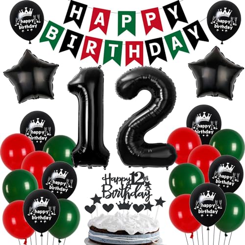12 Geburtstag Deko Junge Mädchen, Luftballon 12. Geburtstag Rot Schwarz Grün, 12. Ballon Schwarz Grün Rot Deko, 12. Party Decoration Junge Mädchen, Mädchen Junge 12 Schwarz Grün Rot Party Ballons von Ohaoduo