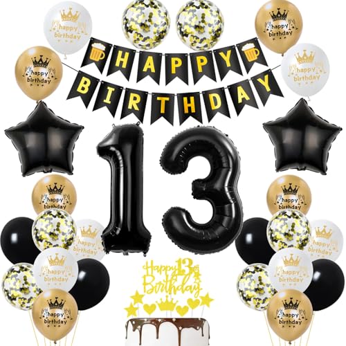 13 Geburtstag Deko Junge Mädchen, Gold Schwarz Party Deko 13. Geburtstag Junge Mädchen mit Luftballons Zahl 13 Geburtstag Tortendeko Happy Birthday Banner Ballons für Geburtstagsdeko 13 jahre 13 Geburtstag Deko Junge Mädchen, Gold Schwarz Party Deko 13. Geburtstag Junge Mädchen mit Luftballons Zahl 13 Geburtstag Tortendeko Happy Birthday Banner Ballons für Geburtstagsdeko 13 jahre von Ohaoduo