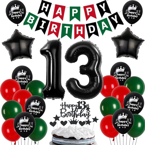 13 Geburtstag Deko Junge Mädchen, Luftballon 13. Geburtstag Rot Schwarz Grün, 13. Ballon Schwarz Grün Rot Deko, 13. Party Decoration , Mädchen Junge 13 Party Ballons von Ohaoduo