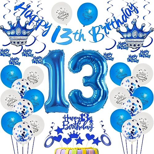 13. Geburtstag Dekoration Blau Luftballon 13.Geburtstag Blau 13. Tortendeko 13 Jahr Geburtstagsdeko Junge Blau 13 Jahr Jungen Geburtstagsdeko Blau 13. Jungen Party Deko 13 Jahr Dekoration Blau von Ohaoduo