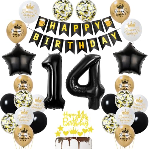 14 Geburtstag Deko Junge Mädchen, Gold Schwarz Party Deko 14. Geburtstag Junge Mädchen mit Luftballons Zahl 14 Geburtstag Tortendeko Happy Birthday Banner Ballons für Geburtstagsdeko 14 jahre 14 Geburtstag Deko Junge Mädchen, Gold Schwarz Party Deko 14. Geburtstag Junge Mädchen mit Luftballons Zahl 14 Geburtstag Tortendeko Happy Birthday Banner Ballons für Geburtstagsdeko 14 jahre von Ohaoduo