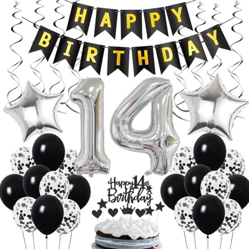 14. Geburtstag Dekoration, Geburtstagsdeko 14 Jahre Junge, 14 Geburtstag Deko, 14 Ballon Schwarz und Silber Deko, Luftballon 14. Geburtstag Party Deko, Deko 14 Geburtstag Junge Mädchen 14. Geburtstag Dekoration, Geburtstagsdeko 14 Jahre Junge, 14 Geburtstag Deko, 14 Ballon Schwarz und Silber Deko, Luftballon 14. Geburtstag Party Deko, Deko 14 Geburtstag Junge Mädchen von Ohaoduo