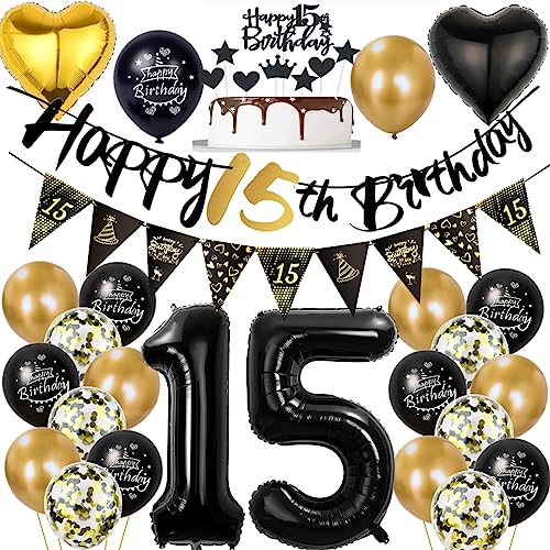 15 Geburtstag Deko Junge Mädchen, Luftballon 15. Gold Schwarz Geburtstagsdeko 15 Jahre, Ballon Schwarz Gold Deko 15. Gold Schwarz 15 Jahr Geburtstagdeko 15 Geburtstag Deko Junge Mädchen, Luftballon 15. Gold Schwarz Geburtstagsdeko 15 Jahre, Ballon Schwarz Gold Deko 15. Gold Schwarz 15 Jahr Geburtstagdeko von Ohaoduo