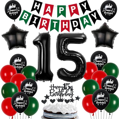 15 Geburtstag Deko Junge Mädchen, Luftballon 15. Geburtstag Rot Schwarz Grün, 15. Ballon Schwarz Grün Rot Deko, 15. Party Decoration Junge Mädchen, Mädchen Junge 15 Schwarz Grün Rot Party Ballons 15 Geburtstag Deko Junge Mädchen, Luftballon 15. Geburtstag Rot Schwarz Grün, 15. Ballon Schwarz Grün Rot Deko, 15. Party Decoration Junge Mädchen, Mädchen Junge 15 Schwarz Grün Rot Party Ballons von Ohaoduo