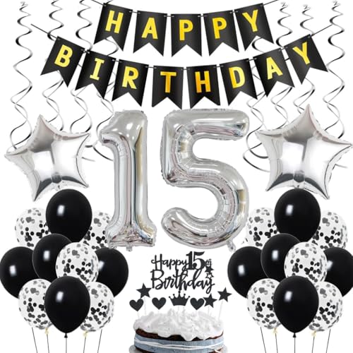 15. Geburtstag Dekoration, Geburtstagsdeko 15 Jahre Junge, 15 Geburtstag Deko, 15 Ballon Schwarz und Silber Deko, Luftballon 15. Geburtstag Party Deko, Deko 15 Geburtstag Junge Mädchen 15. Geburtstag Dekoration, Geburtstagsdeko 15 Jahre Junge, 15 Geburtstag Deko, 15 Ballon Schwarz und Silber Deko, Luftballon 15. Geburtstag Party Deko, Deko 15 Geburtstag Junge Mädchen von Ohaoduo
