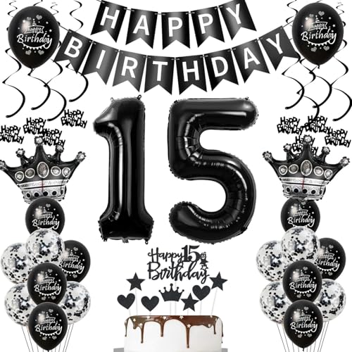 15. Geburtstagsdeko Luftballons Schwarz, Geburtstagsdeko 15 Jahr Männer, Schwarz Luftballon 15. Geburtstag Männer Mädchen, Deko 15. Geburtstag Dekoration Mädchen 15. Tortendeko 15. Geburtstagsdeko Luftballons Schwarz, Geburtstagsdeko 15 Jahr Männer, Schwarz Luftballon 15. Geburtstag Männer Mädchen, Deko 15. Geburtstag Dekoration Mädchen 15. Tortendeko von Ohaoduo