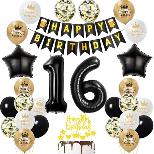 16 Geburtstag Deko Junge Mädchen, Gold Schwarz Party Deko 16. Geburtstag Junge Mädchen mit Luftballons Zahl 16 Geburtstag Tortendeko Happy Birthday Banner Ballons für Geburtstagsdeko 16 jahre 16 Geburtstag Deko Junge Mädchen, Gold Schwarz Party Deko 16. Geburtstag Junge Mädchen mit Luftballons Zahl 16 Geburtstag Tortendeko Happy Birthday Banner Ballons für Geburtstagsdeko 16 jahre von Ohaoduo