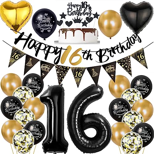 16 Geburtstag Deko Junge Mädchen, Luftballon 16. Gold Schwarz Geburtstagsdeko 16 Jahre, Ballon Schwarz Gold Deko 16. Gold Schwarz 16 Jahr Geburtstagdeko 16 Geburtstag Deko Junge Mädchen, Luftballon 16. Gold Schwarz Geburtstagsdeko 16 Jahre, Ballon Schwarz Gold Deko 16. Gold Schwarz 16 Jahr Geburtstagdeko von Ohaoduo