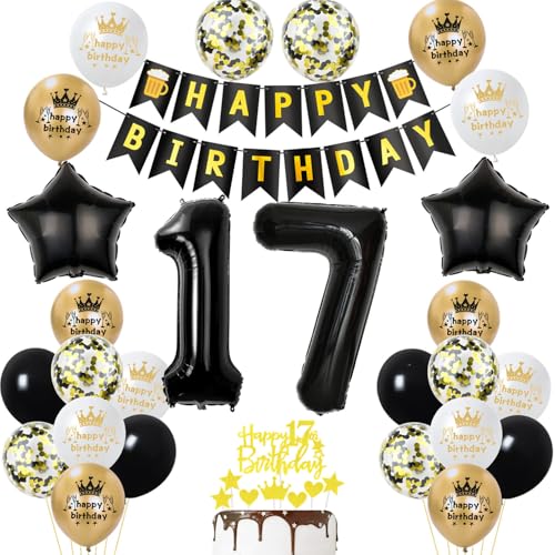 17 Geburtstag Deko Junge Mädchen, Gold Schwarz Party Deko 17. Geburtstag Junge Mädchen mit Luftballons Zahl 17 Geburtstag Tortendeko Happy Birthday Banner Ballons für Geburtstagsdeko 17 jahre 17 Geburtstag Deko Junge Mädchen, Gold Schwarz Party Deko 17. Geburtstag Junge Mädchen mit Luftballons Zahl 17 Geburtstag Tortendeko Happy Birthday Banner Ballons für Geburtstagsdeko 17 jahre von Ohaoduo