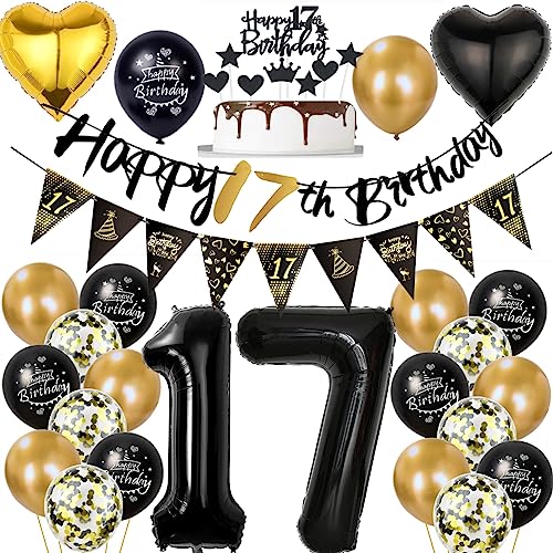 17 Geburtstag Deko Junge Mädchen, Luftballon 17. Gold Schwarz Geburtstagsdeko 17 Jahre, Ballon Schwarz Gold Deko 17. Gold Schwarz 17 Jahr Geburtstagdeko 17 Geburtstag Deko Junge Mädchen, Luftballon 17. Gold Schwarz Geburtstagsdeko 17 Jahre, Ballon Schwarz Gold Deko 17. Gold Schwarz 17 Jahr Geburtstagdeko von Ohaoduo