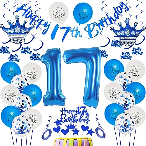 17. Geburtstag Dekoration Blau Luftballon 17.Geburtstag Blau 17. Tortendeko 17 Jahr Geburtstagsdeko Junge Blau 17 Jahr Jungen Geburtstagsdeko Blau 17. Jungen Party Deko 17 Jahr Dekoration Blau von Ohaoduo