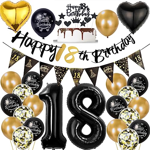 18 Geburtstag Deko Junge Mädchen, Luftballon 18. Gold Schwarz Geburtstagsdeko 18 Jahre, Ballon Schwarz Gold Deko 18. Gold Schwarz 18 Jahr Geburtstagdeko 18 Geburtstag Deko Junge Mädchen, Luftballon 18. Gold Schwarz Geburtstagsdeko 18 Jahre, Ballon Schwarz Gold Deko 18. Gold Schwarz 18 Jahr Geburtstagdeko von Ohaoduo