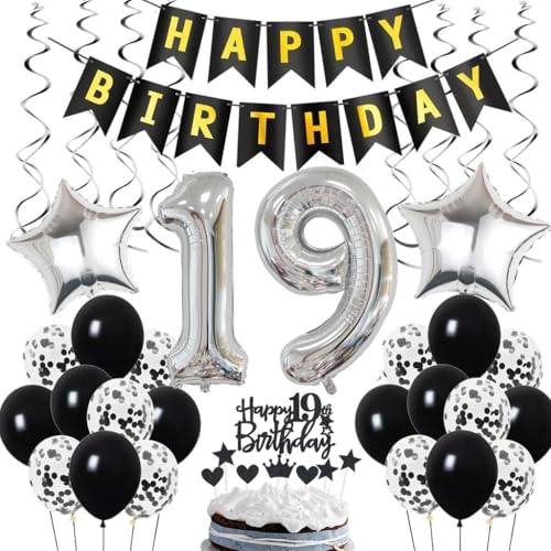 19. Geburtstag Dekoration, Geburtstagsdeko 19 Jahre Junge, 19 Geburtstag Deko, 19 Ballon Schwarz und Silber Deko, Luftballon 19. Party , 19 Junge Mädchen von Ohaoduo