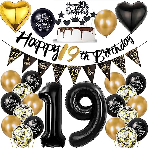 19 Geburtstag Deko Junge Mädchen, Luftballon 19. Gold Schwarz Geburtstagsdeko 19 Jahre, Ballon Schwarz Gold Deko 19. Gold Schwarz 19 Jahr Geburtstagdeko 19 Geburtstag Deko Junge Mädchen, Luftballon 19. Gold Schwarz Geburtstagsdeko 19 Jahre, Ballon Schwarz Gold Deko 19. Gold Schwarz 19 Jahr Geburtstagdeko von Ohaoduo