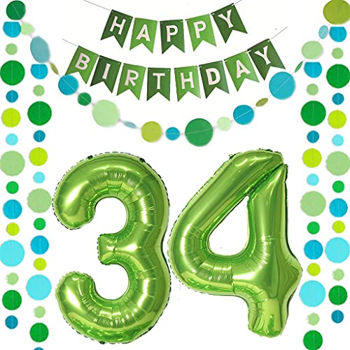 Luftballons Zahl 34 Grün + Happy Birthday Girlande + banner Folienballon 34.Geburtstags deko frau mann ballons 34 Jahre Geburtstag deko frauen Zahlenballon 34 Geburtstag dekoration Männer frau(34) Luftballons Zahl 34 Grün + Happy Birthday Girlande + banner Folienballon 34.Geburtstags deko frau mann ballons 34 Jahre Geburtstag deko frauen Zahlenballon 34 Geburtstag dekoration Männer frau(34) von Ohaoduo
